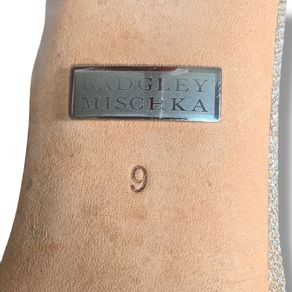 Badgley Mischka Gold Glitter Heels Size 9 Zip Back Strappy Platform Stilettos - Picture 10 of 11